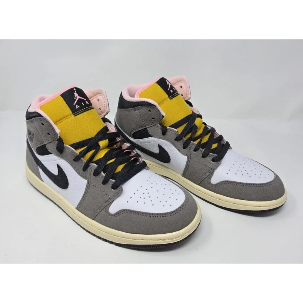 Air Jordan 1‎ Mid SE White/Oil Grey-Cave Stone HQ2011 100 Men's Size 8.5 NWB